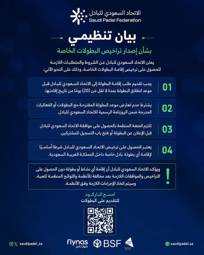 متطلبات وإجراءات إصدار تراخيص البطولات الخاصة